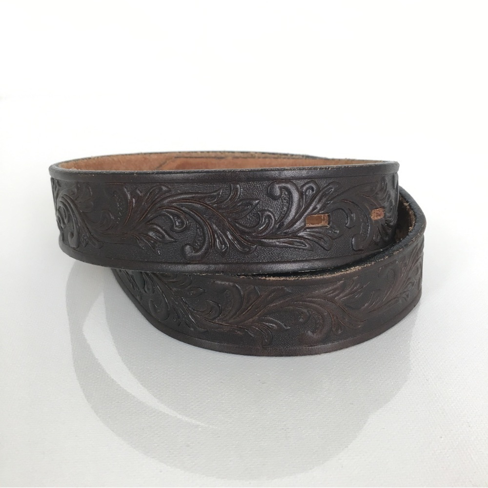 Tony Lama Western Tooled Top Grain Leather Belt Brown Unisex Size 24 Cowboy Belt